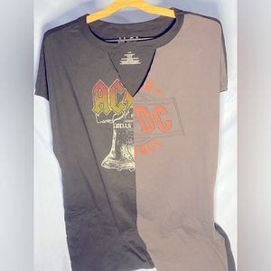 Boutique half and half AC/DC keyhole cut tshirt 1X